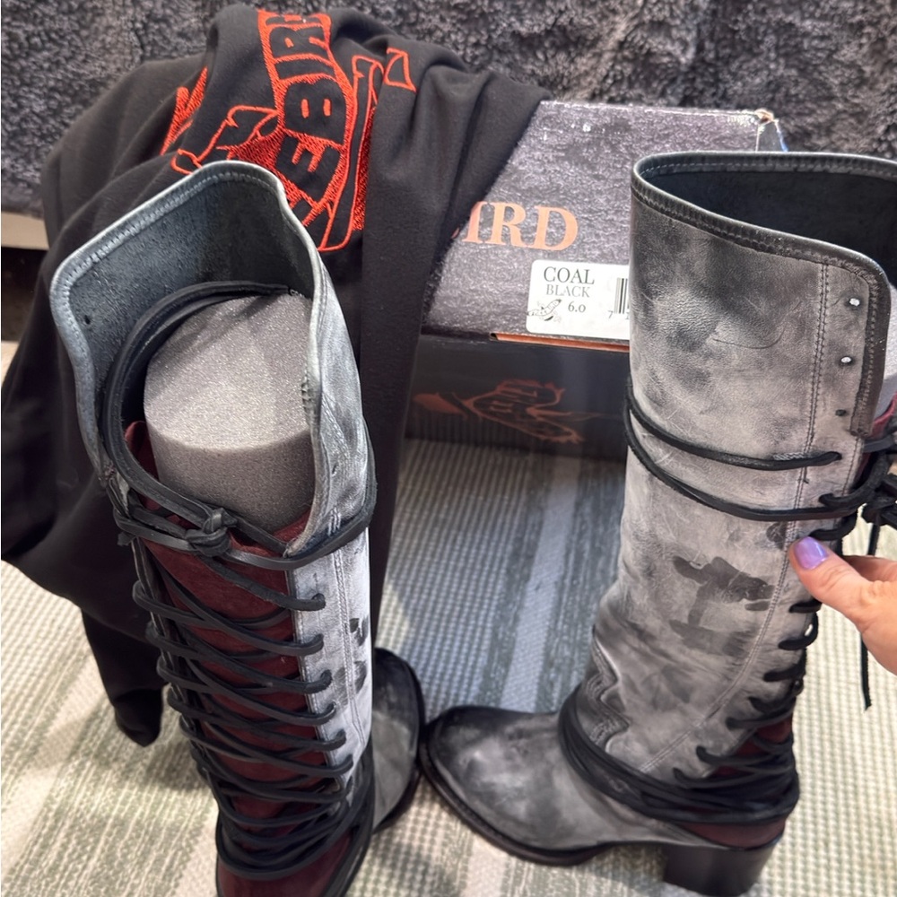 Freebird Black and Gray Lace Up Boots
